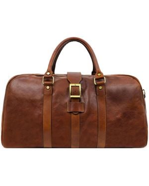 Time Resistance Cognac Matte Leather Duffel Bag For - Brown