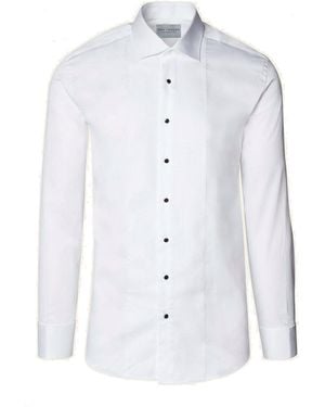 Ron Tomson Lurex Panelled Spread Collar Shirt - White