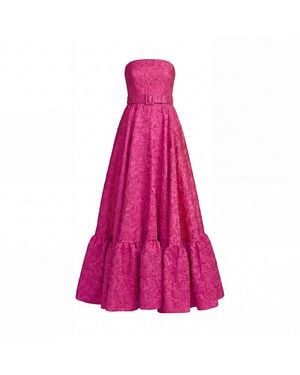 Mac Duggal Strapless Floral Brocade Ball Gown With Belt - Pink
