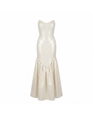 Nomi Fame Siren Sequins Creamy Strapless Corset Mermaid Gown - White