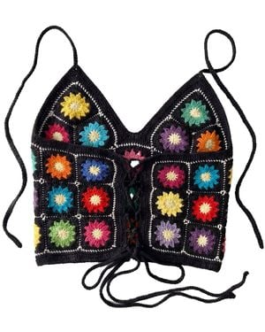 Ana Chic Star Garden Granny Square Handmade Crochet Halter Top - Blue