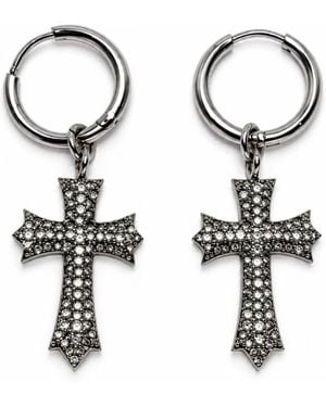 Jagged Halo Jewelry Devotion Cross Hoop Earrings Stainless Steel Plated - Metallic