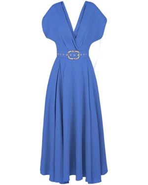 ALINA CERNĂTESCU Ischia Linen Work Dress With Pockets And Textile Belt - Blue