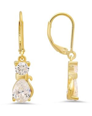 Kylie Harper Dangling Kitty Cat Diamond Cz Leverback Earrings - Metallic