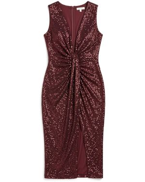 LAtelier London Burgundy Plunge Sequin Bodycon Midi Dress - Red