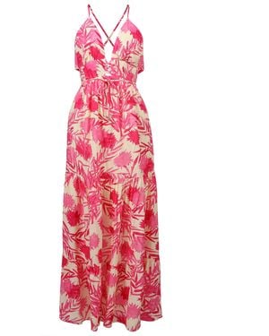 Smart and Joy Monochrome Print Strappy Maxi Dress - Red