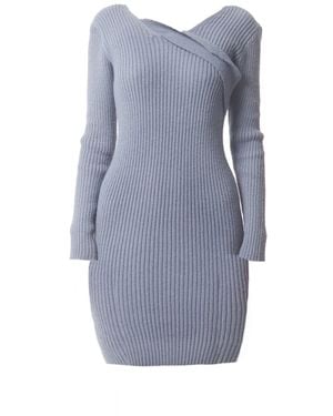 Sour Figs Asymmetric Slant Band Knit Midi Dress - Blue