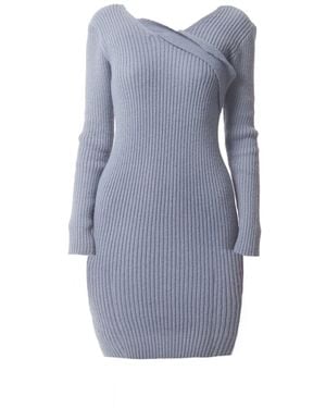 Sour Figs Asymmetric Slant Band Knit Midi Dress - Blue