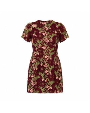 Girl In Mind Ami Corded Lace Tulip Sleeve Mini Dress Burgundy - Brown