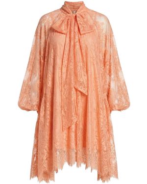 Cy Boutique Floral Lace Long Blouseon Sleeves Design Dress - Orange
