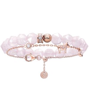 AWNL Dala Horse Rose Quartz Meteorite Stacked Bracelet - Pink