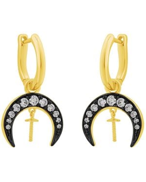 Artisan 14K Diamond Crescent Moon & Sword Hoop Earrings - Metallic