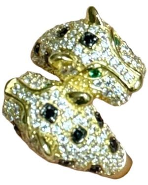 Laura Gray Double Panther Crystal Ring Sizes 6, 7 & 8 - Green