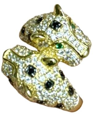 Laura Gray Double Panther Crystal Ring Sizes 6, 7 & 8 - Green