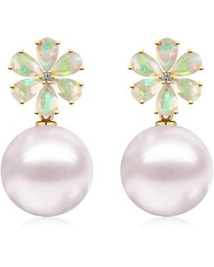 Kai Fine Jewelry Solid Natural Opal, Diamond & Freshwater Pearl Convertible Flora Drop Earrings - Metallic