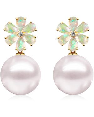 Kai Fine Jewelry Solid Natural Opal, Diamond & Freshwater Pearl Convertible Flora Drop Earrings - Metallic
