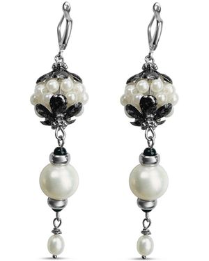 Bellus Domina Long Beaded Pearl Earrings - Black