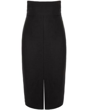 AVENUE No.29 Wool Midi Skirt With Front Slit - Black