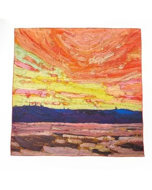 Soft Strokes Silk Pure Silk Scarf Oil Painting Sunset By Tom Thomson Large - Purple
