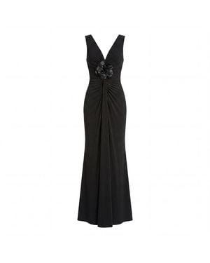 Mac Duggal Sleeveless Jersey Gown With 3D Flower - Black