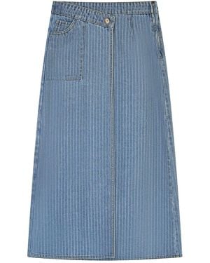 Rave on Trend Pinstripe Wrap Denim Skirt - Blue