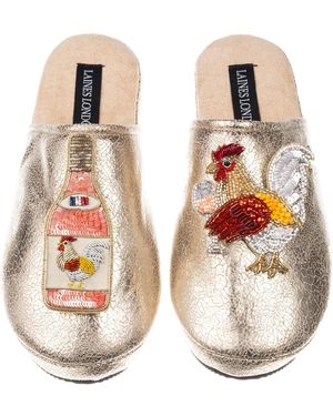 Laines London Softie Slippers With Chicken Wine Brooches - Metallic