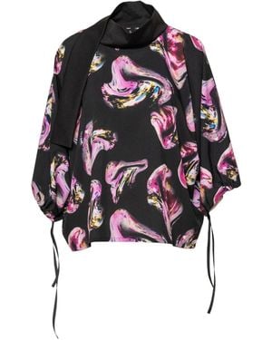 ARTISTA Rose Crystal High Neck Blouse - Black
