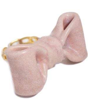 H2 Studio Bowtie Maniac Large Ceramic Bowtie Plated Brass Ring Rose Rock - Pink