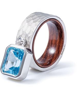 German Kabirski Kelpie Handmade Ring With Octagon Topaz And Rosewood Core - Blue