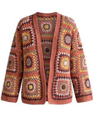 Ana Chic Burnt Sunburst Handmade Crochet Cardigan - Brown