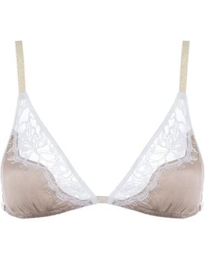SAETA Paris Neutrals Silk & Cotton Lace Bra - White