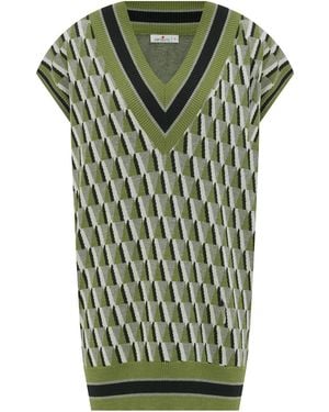 Peraluna V-Neck Knitwear Sleeveless Drop Shoulder Long Jumper - Green