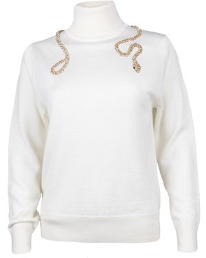 House of Laines London Neutrals Laines Couture Wrap Crystal & Pearl Snake Embellished Knitted Roll Neck - White