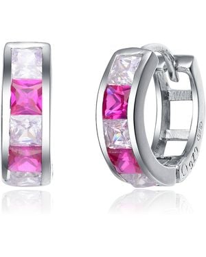 Genevive Jewelry Sterling Plated With Cubic Zirconia Small Hoop Earrings - Pink