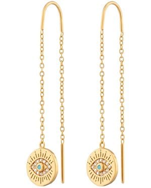 Scream Pretty Delicate Threader Earrings With Evil Eye Charm - Metallic