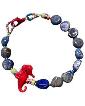 Desert Lobby Horsey – Beaded Bracelet With Murano Glass Seahorse - Blue