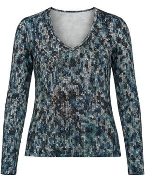 Conquista Sequin V-Neck Long-Sleeve Top - Blue