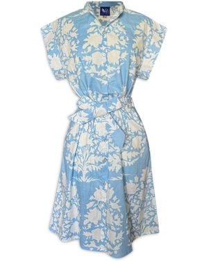 Pick Happy Cap Sleeve Cotton Shirt Dress Morning Mist - Blue