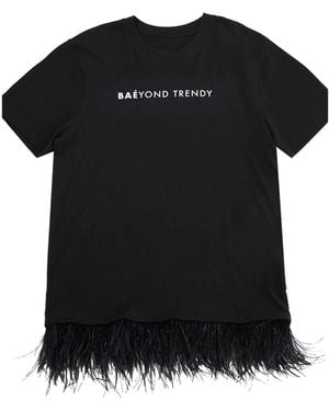 Baé Special Moments T-Shirt Dress With Feathers - Black