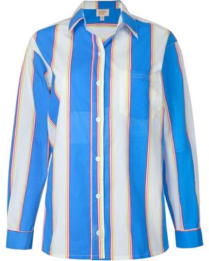 SUNSHINE TIENDA Cabana Stripe Bermuda Button Down - Blue