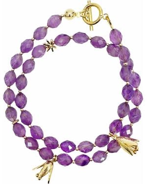 Farra Amethyst With Flower Charms Double Layers Bracelet Or Choker - Purple