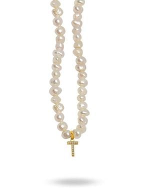 LINYA JEWELLERY Mono Letter Pearl Necklace T - Metallic