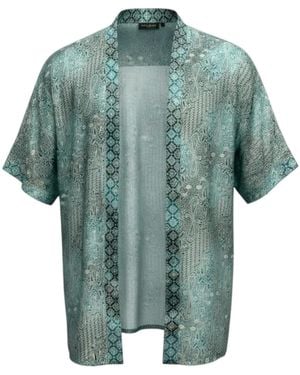 ORIGIN OF HEARTS Blu Satin Kimono Cardigan For Elevated Layering - Green