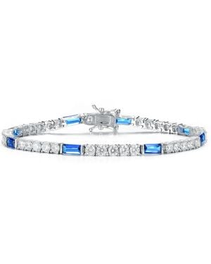 Genevive Jewelry Genevive Sterling Plated With Clear & Sapphire Cubic Zirconia Patterned Tennis Bracelet - Blue