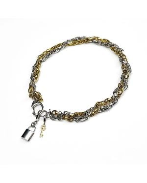 Kirei Block – Stainless Steel Interlocking Chain Necklace With Lock & Key Pendants - Metallic