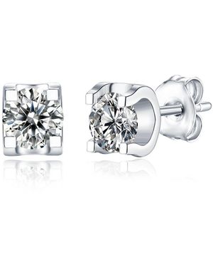 Genevive Jewelry Stella Sterling Plated With Lab Created Moissanite Solitaire Tulip Stud Earrings - Metallic