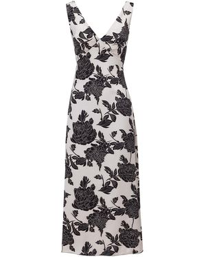Belsize25 Sicily Day & Night – Floral V-Neck Satin Midi Dress With Flowers - Black