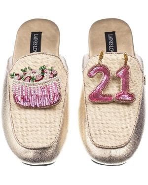 Laines London Neutrals Classic Mules With 21St Birthday & Cake Brooches - Pink
