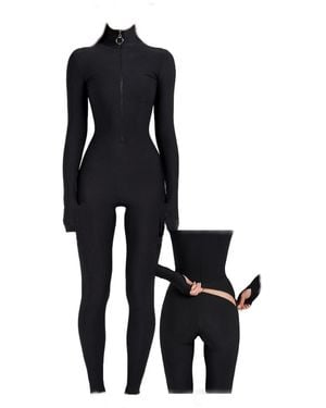 Monosuit Long Sleeve Turtleneck Zip Up Full Bodysuit Total Zipper - Black