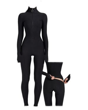Monosuit Long Sleeve Turtleneck Zip Up Full Bodysuit Total Zipper - Black